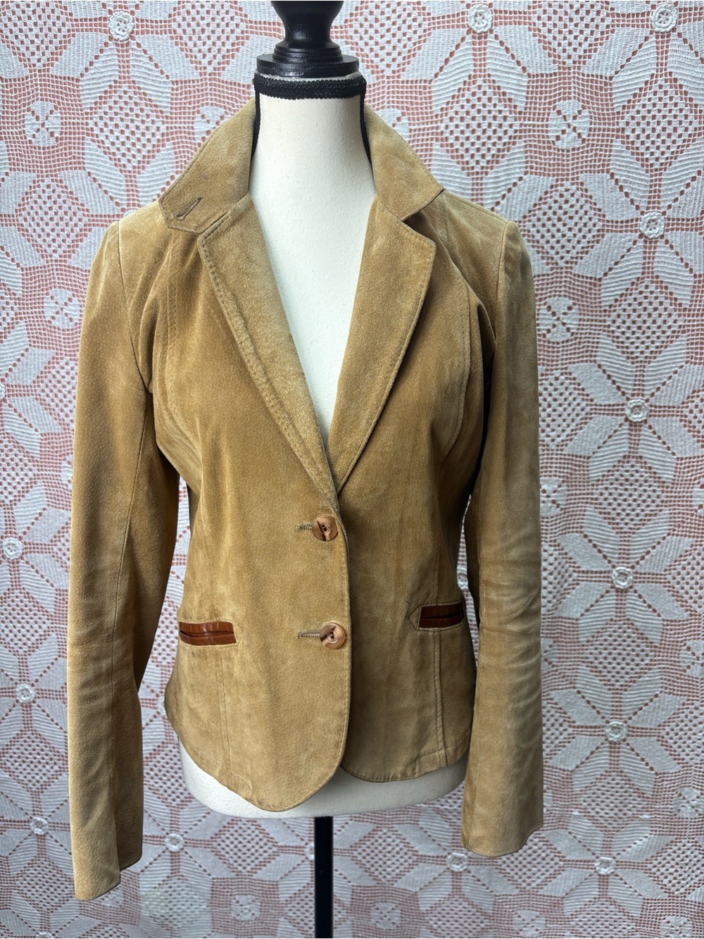 Vintage Daines Suede Western Blazer Hand Burned Floral XS/S